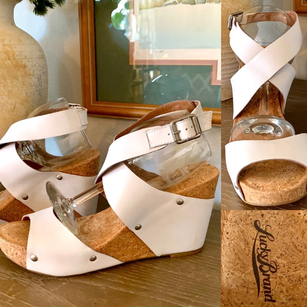 Lucky Brand NWOT white cork Wedges NWOT Moran Proseco Size 9 1/2